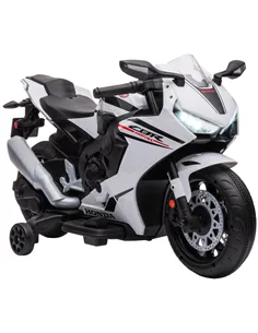 HOMCOM 6V Honda Licensed Kids Motorcycle w/ Music, Training Wheels - White
