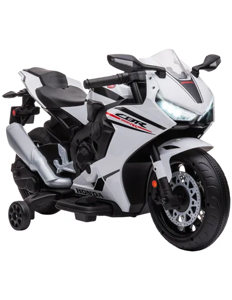 HOMCOM 6V Honda Licensed Kids Motorcycle w/ Music, Training Wheels - White