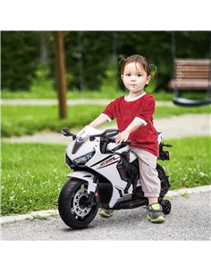 HOMCOM 6V Honda Licensed Kids Motorcycle w/ Music, Training Wheels - White 2