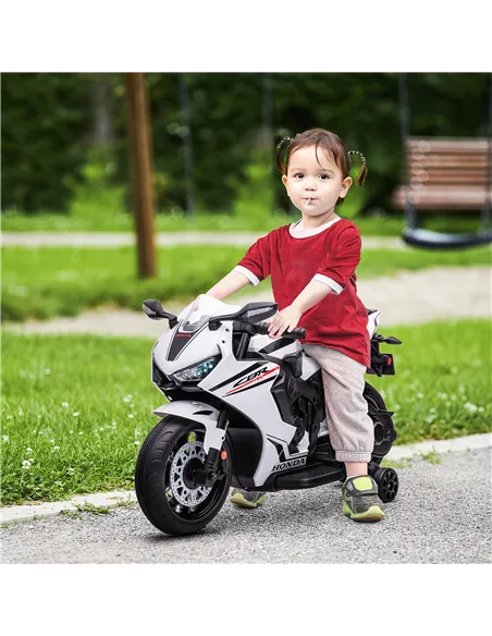 HOMCOM 6V Honda Licensed Kids Motorcycle w/ Music, Training Wheels - White
