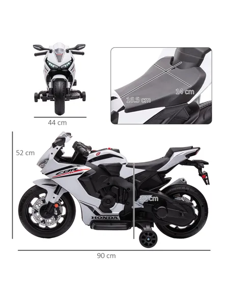 HOMCOM 6V Honda Licensed Kids Motorcycle w/ Music, Training Wheels - White