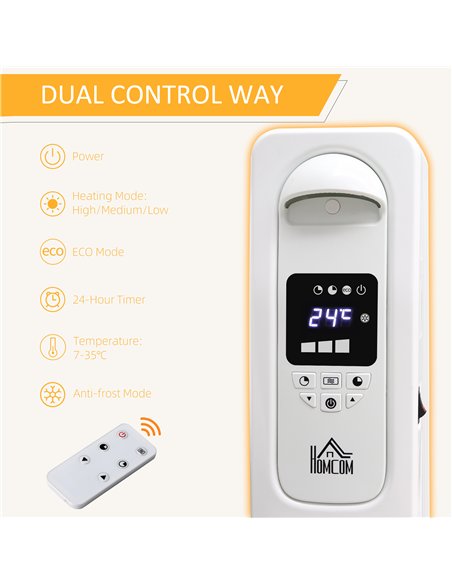 HOMCOM 2500W Digital Display Oil Filled Radiator, 11 Fin Portable Electric Heater with Timer, Adjustable Thermostat, Three Heat 