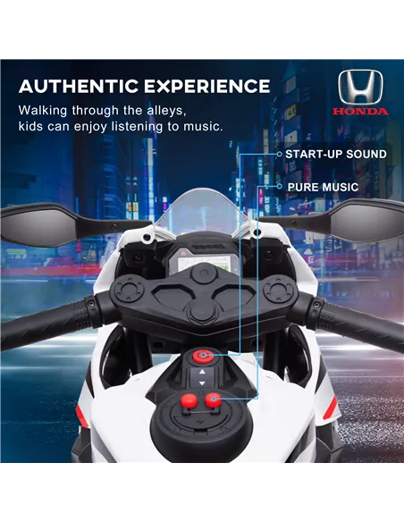 HOMCOM 6V Honda Licensed Kids Motorcycle w/ Music, Training Wheels - White