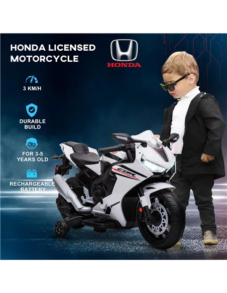 HOMCOM 6V Honda Licensed Kids Motorcycle w/ Music, Training Wheels - White
