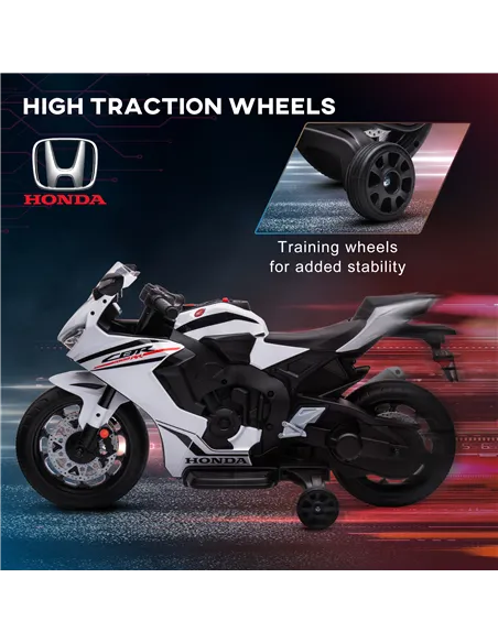 HOMCOM 6V Honda Licensed Kids Motorcycle w/ Music, Training Wheels - White