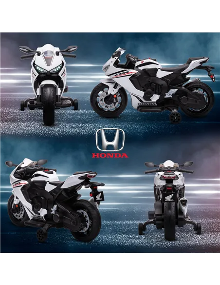 HOMCOM 6V Honda Licensed Kids Motorcycle w/ Music, Training Wheels - White