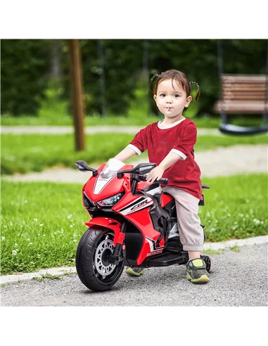 HOMCOM 6V Honda Licensed Kids Motorcycle w/ Music, Training Wheels - Red