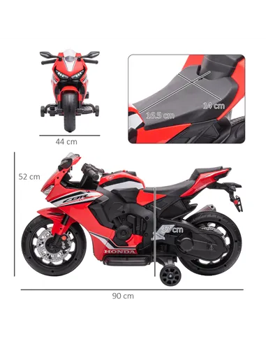 HOMCOM 6V Honda Licensed Kids Motorcycle w/ Music, Training Wheels - Red