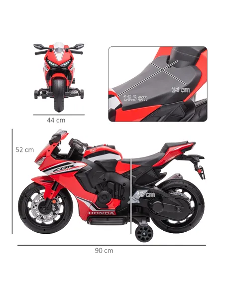 HOMCOM 6V Honda Licensed Kids Motorcycle w/ Music, Training Wheels - Red