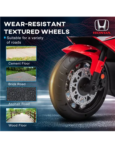 HOMCOM 6V Honda Licensed Kids Motorcycle w/ Music, Training Wheels - Red