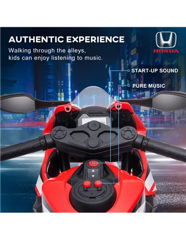 HOMCOM 6V Honda Licensed Kids Motorcycle w/ Music, Training Wheels - Red