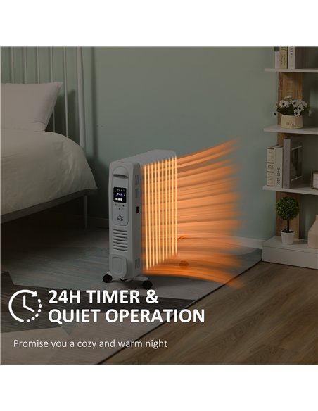 HOMCOM 2500W Digital Display Oil Filled Radiator, 11 Fin Portable Electric Heater with Timer, Adjustable Thermostat, Three Heat 