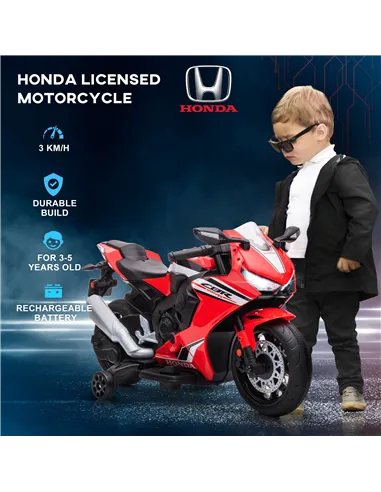 HOMCOM 6V Honda Licensed Kids Motorcycle w/ Music, Training Wheels - Red