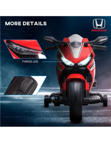 HOMCOM 6V Honda Licensed Kids Motorcycle w/ Music, Training Wheels - Red