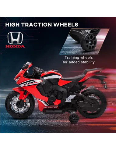 HOMCOM 6V Honda Licensed Kids Motorcycle w/ Music, Training Wheels - Red