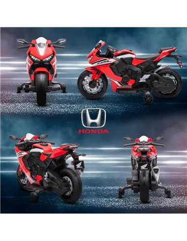 HOMCOM 6V Honda Licensed Kids Motorcycle w/ Music, Training Wheels - Red