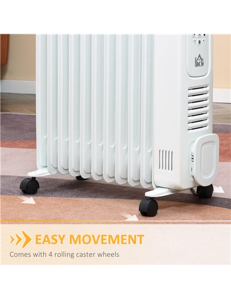 HOMCOM 2500W Digital Display Oil Filled Radiator, 11 Fin Portable Electric Heater with Timer, Adjustable Thermostat, Three Heat 