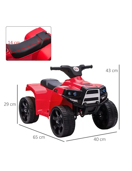 HOMCOM 6V Kids Electric Ride on Car, ATV Toy, Quad Bike with Headlights, Horn, for Toddlers 18-36 Months Red