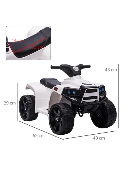 HOMCOM 6V Kids Electric Ride on Car, ATV Toy, Quad Bike with Headlights, Horn, for Toddlers 18-36 Months White