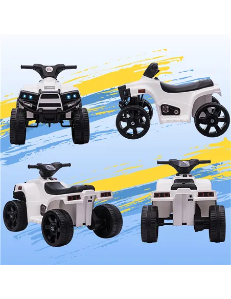 HOMCOM 6V Kids Electric Ride on Car, ATV Toy, Quad Bike with Headlights, Horn, for Toddlers 18-36 Months White