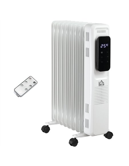 HOMCOM 2000W Oil Filled Radiator, 9 Fin Portable Electric Heater with LED Display, 24H Timer, 3 Heat Settings, Adjustable Thermo