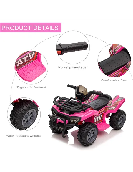 HOMCOM 6V Kids Electric Ride on Car Toddlers Quad Bike All Terrain Vehicle Toy With Music for 18-36 months Pink