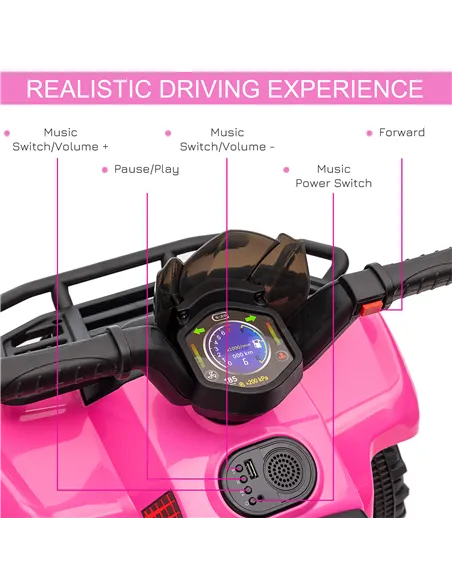 HOMCOM 6V Kids Electric Ride on Car Toddlers Quad Bike All Terrain Vehicle Toy With Music for 18-36 months Pink