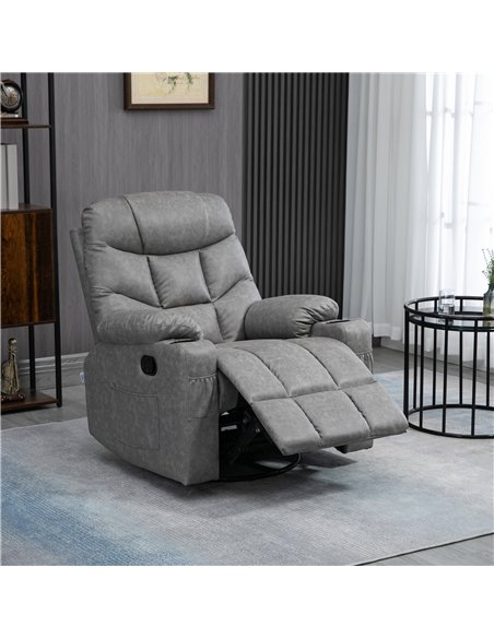 HOMCOM Thick Padded Faux Leather Recliner Armchair - Light Grey