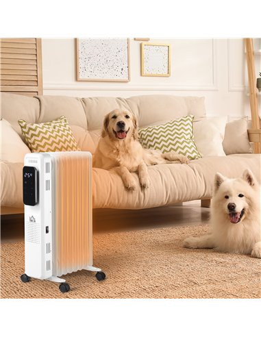 HOMCOM 2000W Oil Filled Radiator, 9 Fin Portable Electric Heater with LED Display, 24H Timer, 3 Heat Settings, Adjustable Thermo