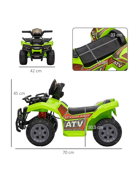 HOMCOM 6V Kids Electric Ride on Car Toddlers Quad Bike All Terrain Vehicle Toy With Music for 18-36 months Green