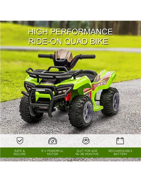 HOMCOM 6V Kids Electric Ride on Car Toddlers Quad Bike All Terrain Vehicle Toy With Music for 18-36 months Green