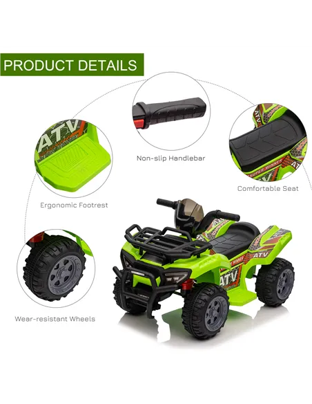 HOMCOM 6V Kids Electric Ride on Car Toddlers Quad Bike All Terrain Vehicle Toy With Music for 18-36 months Green