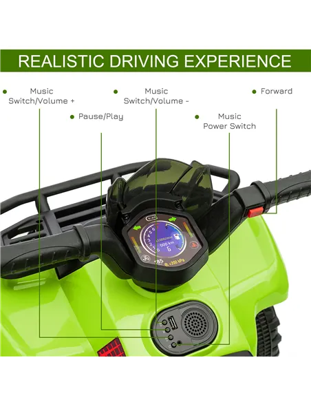 HOMCOM 6V Kids Electric Ride on Car Toddlers Quad Bike All Terrain Vehicle Toy With Music for 18-36 months Green