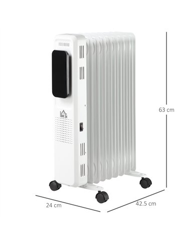 HOMCOM 2000W Oil Filled Radiator, 9 Fin Portable Electric Heater with LED Display, 24H Timer, 3 Heat Settings, Adjustable Thermo