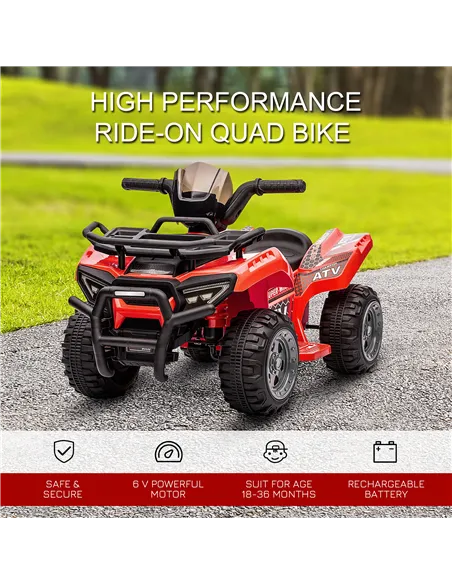 HOMCOM 6V Kids Electric Ride on Car Toddlers Quad Bike All Terrain Vehicle Toy With Music for 18-36 months Red