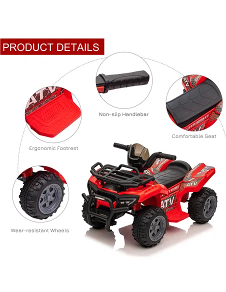 HOMCOM 6V Kids Electric Ride on Car Toddlers Quad Bike All Terrain Vehicle Toy With Music for 18-36 months Red