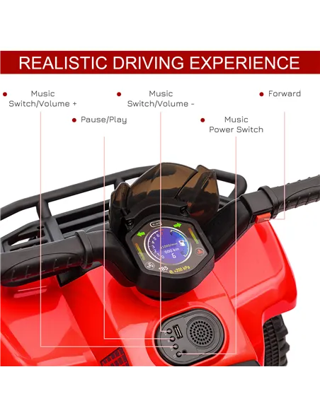 HOMCOM 6V Kids Electric Ride on Car Toddlers Quad Bike All Terrain Vehicle Toy With Music for 18-36 months Red