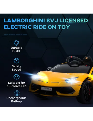 HOMCOM Lamborghini Aventador Licensed 12V Kids Electric Ride On Car Racing Car Toy with Parental Remote Control Battery-powered 