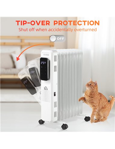 HOMCOM 2000W Oil Filled Radiator, 9 Fin Portable Electric Heater with LED Display, 24H Timer, 3 Heat Settings, Adjustable Thermo