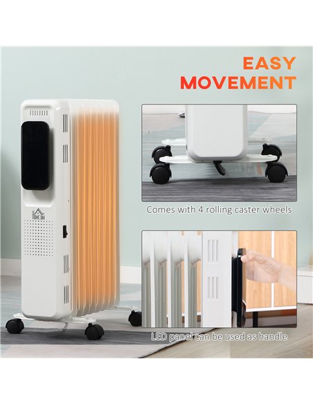 HOMCOM 2000W Oil Filled Radiator, 9 Fin Portable Electric Heater with LED Display, 24H Timer, 3 Heat Settings, Adjustable Thermo