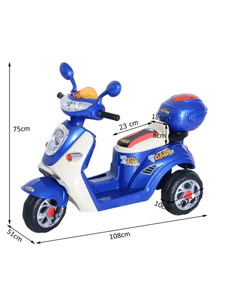 HOMCOM Kids Electric Ride On Toy Car 6V Electric Motorbike with Chargeable Battery Headlight and Music for 3-5 Years - Blue