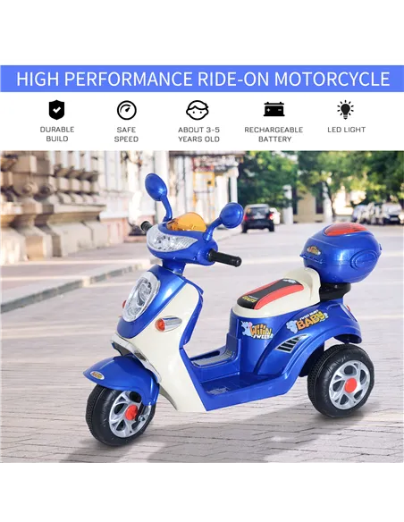 HOMCOM Kids Electric Ride On Toy Car 6V Electric Motorbike with Chargeable Battery Headlight and Music for 3-5 Years - Blue