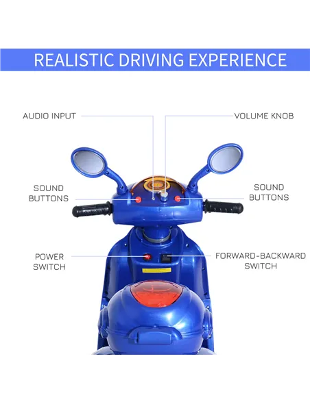 HOMCOM Kids Electric Ride On Toy Car 6V Electric Motorbike with Chargeable Battery Headlight and Music for 3-5 Years - Blue