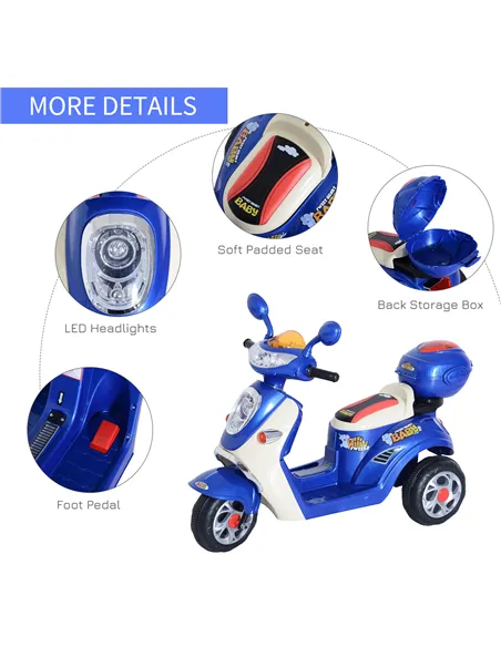 HOMCOM Kids Electric Ride On Toy Car 6V Electric Motorbike with Chargeable Battery Headlight and Music for 3-5 Years - Blue