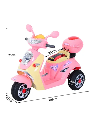 HOMCOM Kids Electric Ride On Toy Car 6V Electric Motorbike with Chargeable Battery Headlight and Music for 3-5 Years - Pink