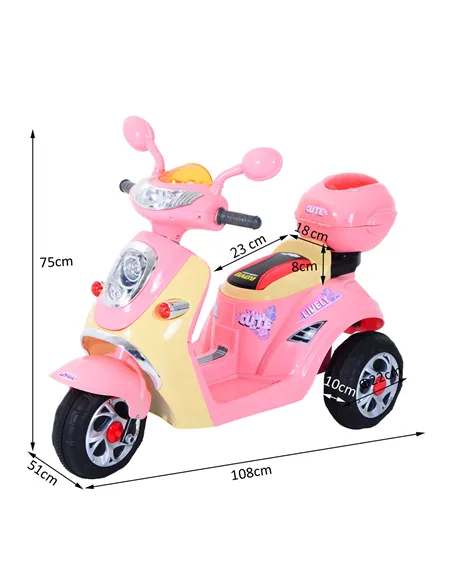 HOMCOM Kids Electric Ride On Toy Car 6V Electric Motorbike with Chargeable Battery Headlight and Music for 3-5 Years - Pink