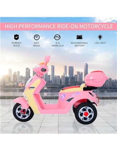 HOMCOM Kids Electric Ride On Toy Car 6V Electric Motorbike with Chargeable Battery Headlight and Music for 3-5 Years - Pink