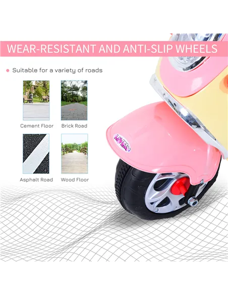 HOMCOM Kids Electric Ride On Toy Car 6V Electric Motorbike with Chargeable Battery Headlight and Music for 3-5 Years - Pink