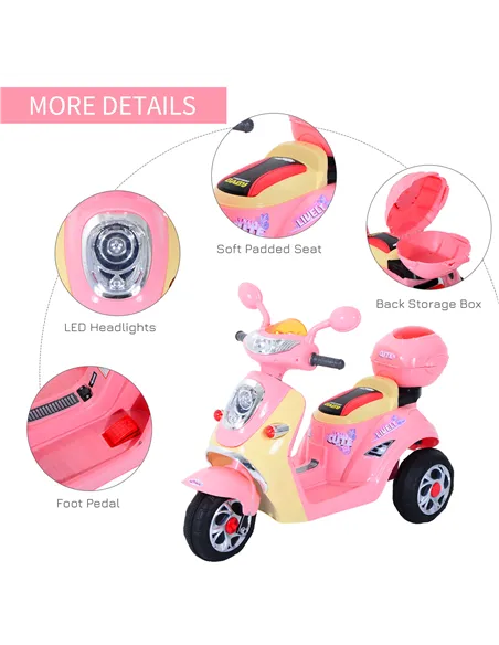 HOMCOM Kids Electric Ride On Toy Car 6V Electric Motorbike with Chargeable Battery Headlight and Music for 3-5 Years - Pink