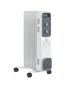 HOMCOM 1500W Oil Filled Radiator, 7 Fin, Portable Electric Heater with 3 Heat Settings, Safety Cut-Off and Wheels, White
